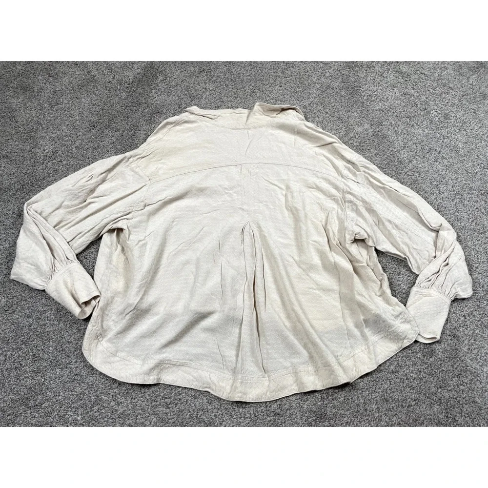 Free People Shirt Womens XS Button Down Beige Boho Tunic High Low Flowy Flutter